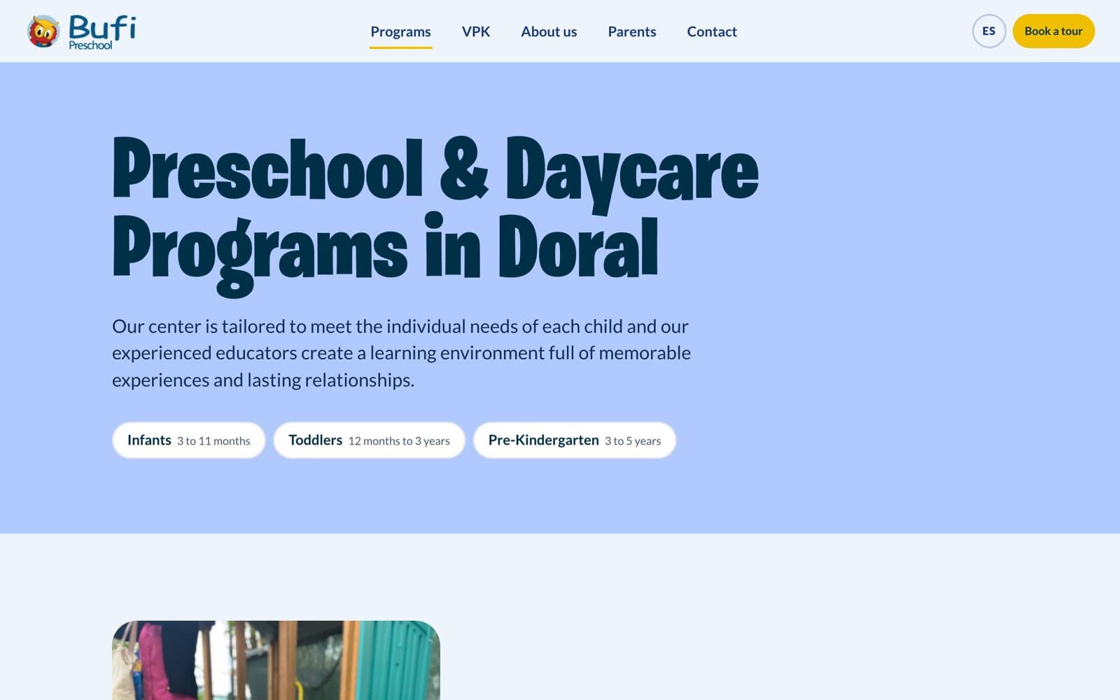 Bufi Preschool Website: Programs page with Doral-intent title and H1