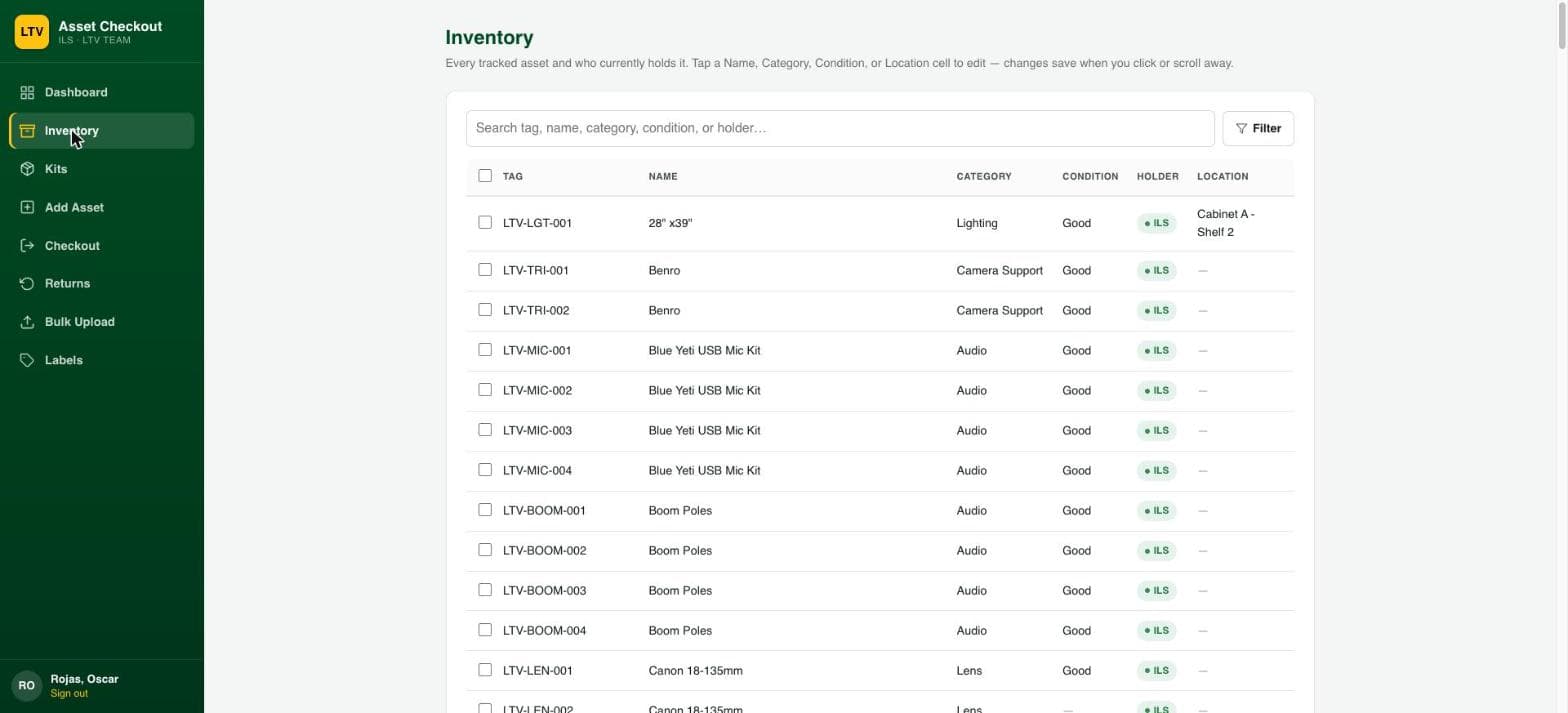LTV Equipment Checkout: screenshot 2
