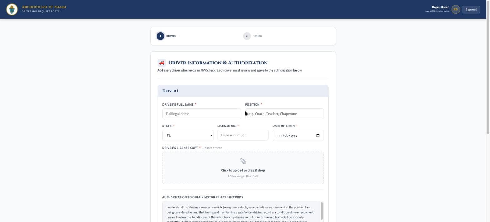 Driver MVR Request Form: screenshot 2