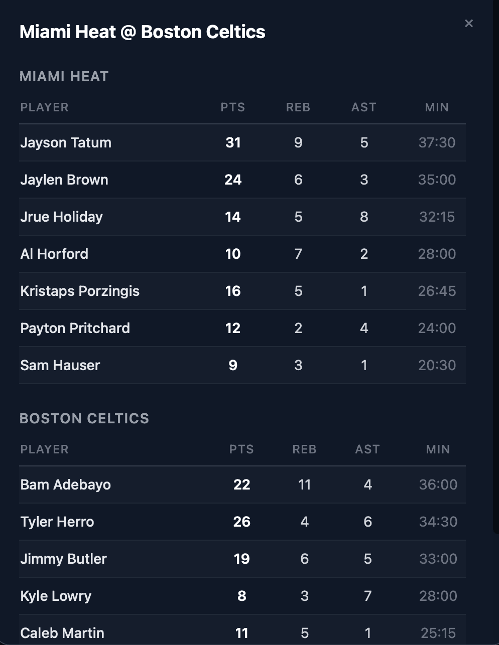 Live Game Tracker — Filter Controls