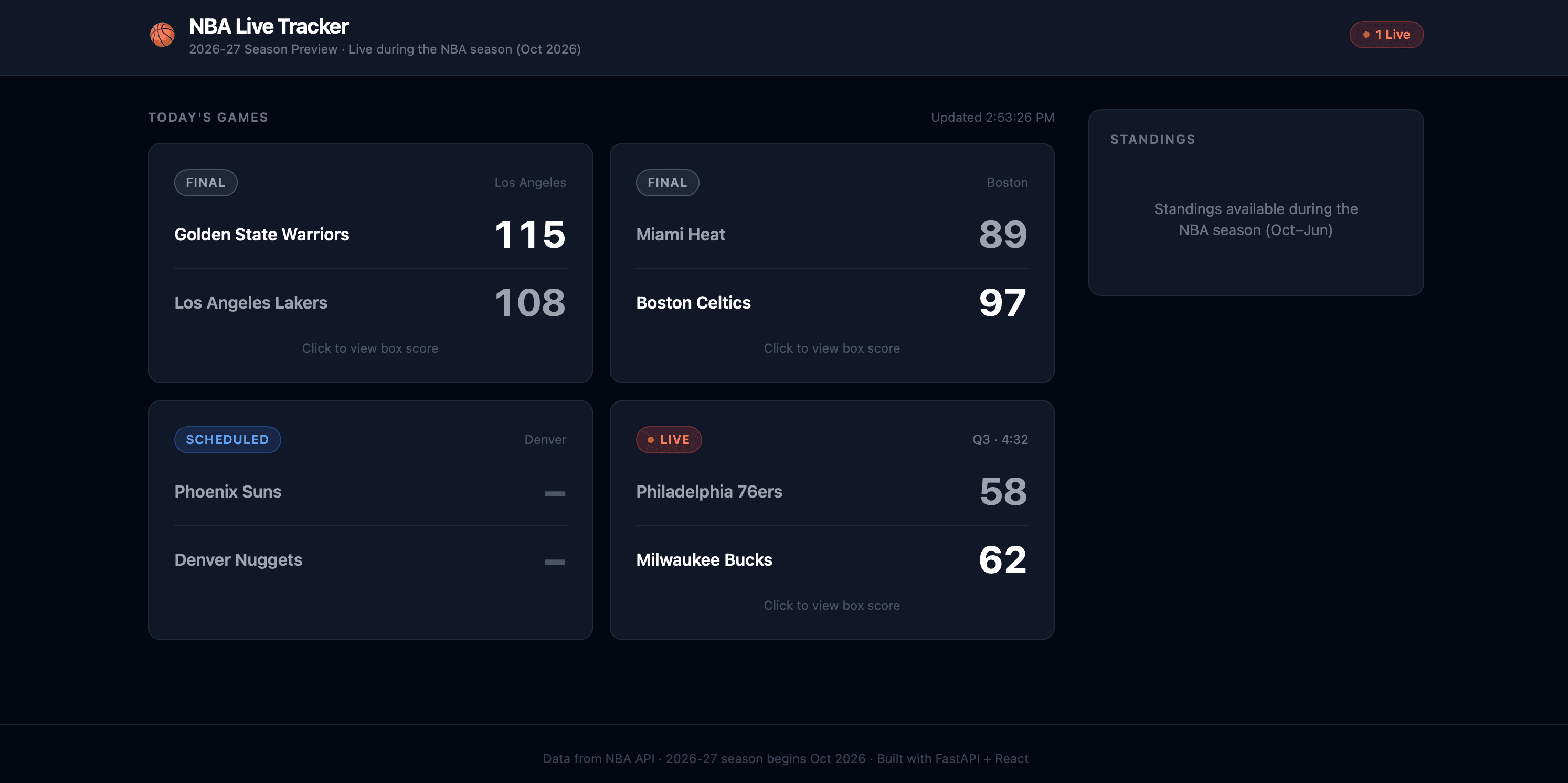 Live Game Tracker